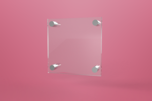 Podwójna tabliczka dystansowa szklana 20×20 cm, na 4 złączkach dystansowych